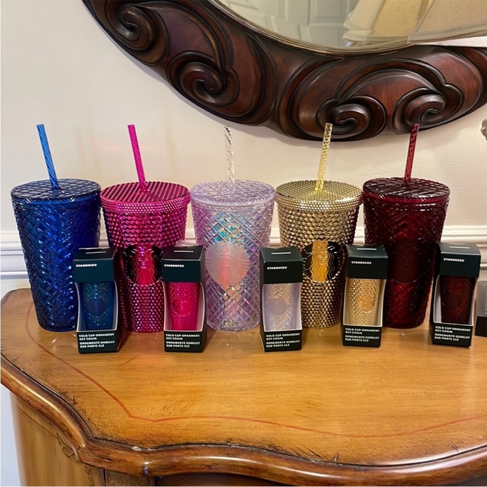 Starbucks Complete Set Five Grande Tumblers + Five Ornament Keychains